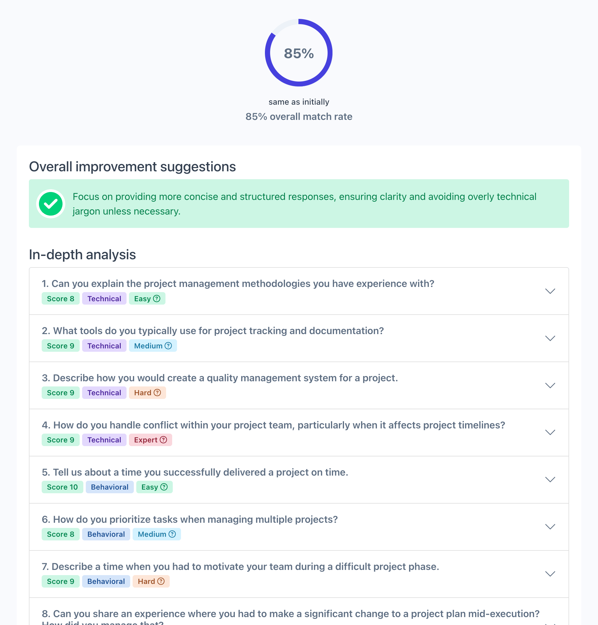 Interview results screenshot